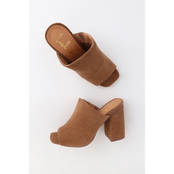 Lulus Raelynn Corduroy Peep-Toe Mules Size 6.5 - Picture 2 of 12